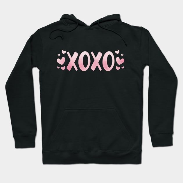 XOXO with Hearts Pink Watercolor Hoodie by Pixel On Fire